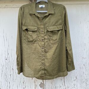 Old Navy Classic Button Down Shirt Women's Size L Green  Cotton Military Style